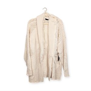 NWT RD Style Winter White Knit Isla Fringe Shawl Cardigan Size L